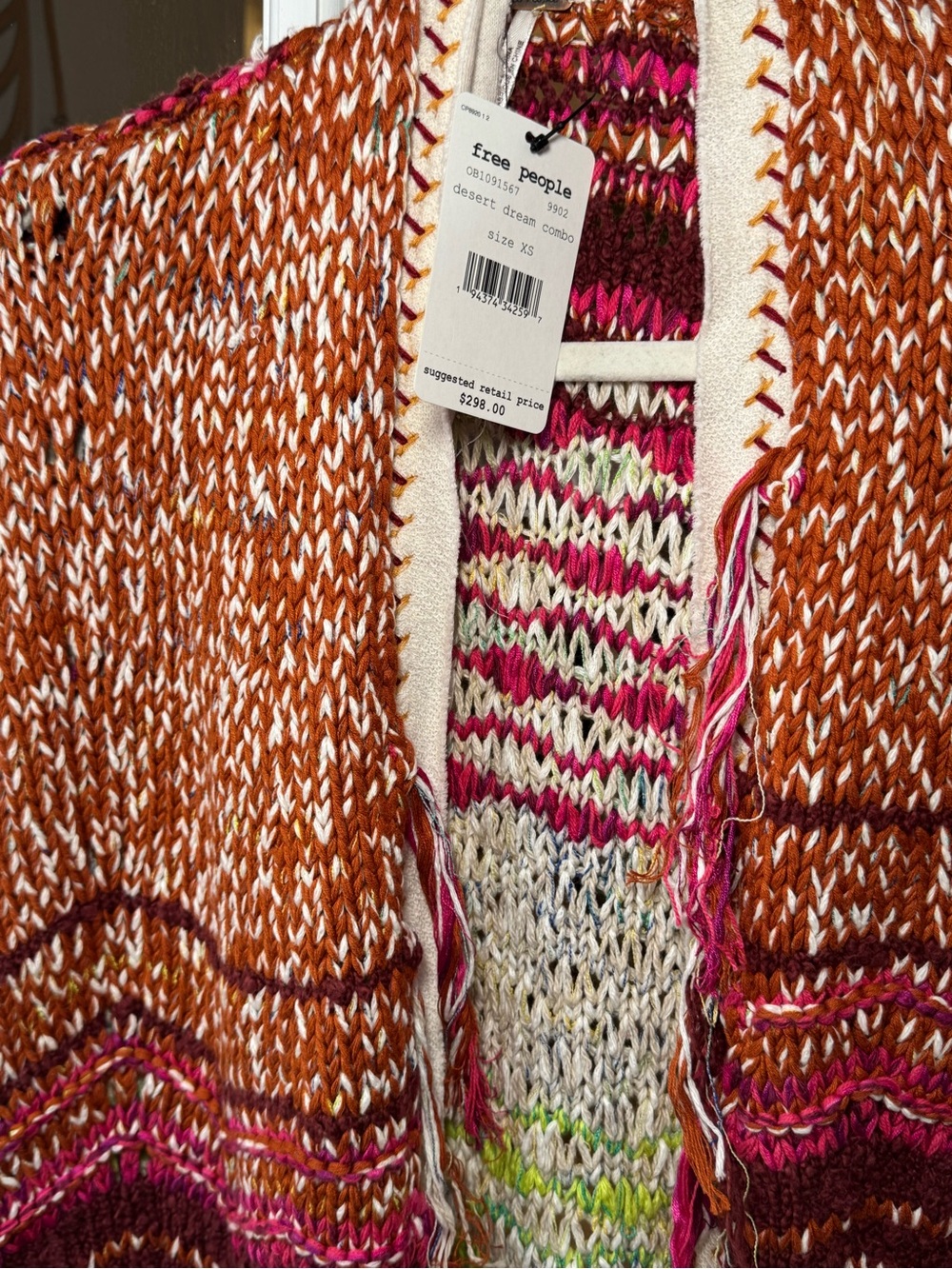 Free People Skies the Limit Cardigan/sweater/poncho Dessert Dream Fringe Boho - Picture 7 of 13